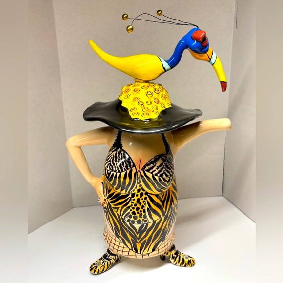 Lynda Corneille SWAK Bird Lady Tea Pot Kettle Art Collectible Artist Signed